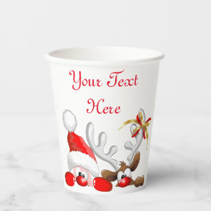 Funny Santa and Reindeer Cartoon Paper Cups