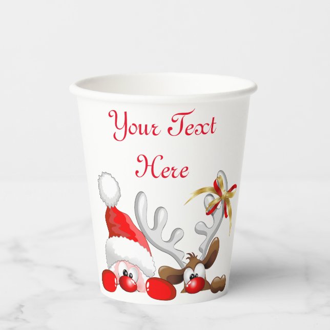 Funny Santa and Reindeer Cartoon    Paper Cups (Front)