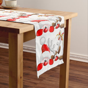Funny Santa and Reindeer Cartoon Short Table Runner