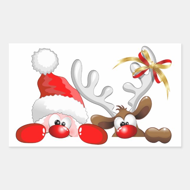 Funny Santa and Reindeer Cartoon Sticker (Front)