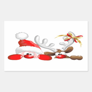 Funny Santa and Reindeer Cartoon Sticker