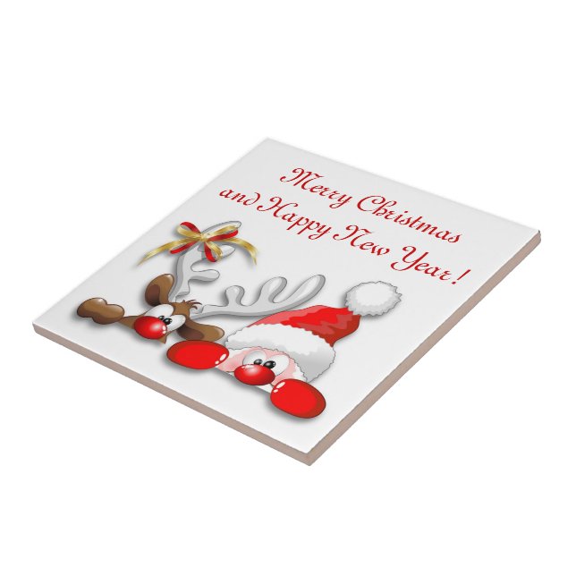 Funny Santa and Reindeer Cartoon tile (Side)