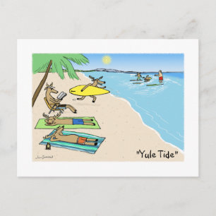 Funny Santa and Reindeer Surfing Vacation Holiday Postcard