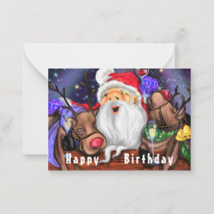 Funny Santa and Reindeers Birthday Party - Cheers Card