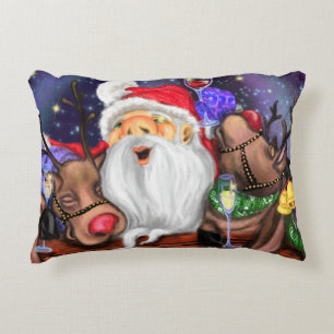 Funny Santa and Reindeers Christmas Party - Cheers Accent Pillow