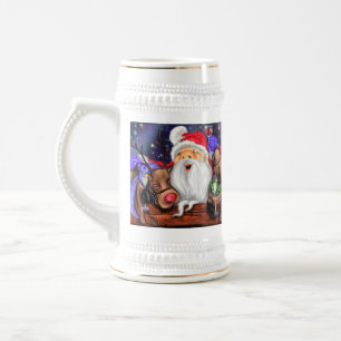 Funny Santa and Reindeers Christmas Party - Cheers Beer Stein