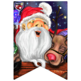 Funny Santa and Reindeers Christmas Party - Cheers Bunting Flags