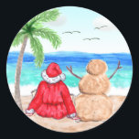 Funny Santa and Snowman on the Beach Christmas Classic Round Sticker<br><div class="desc">Funny Santa and Snowman on the Beach Christmas stickers. If you are a snowbird living in Florida or somewhere along the coast,  these are cute stickers to put on your Christmas cards!</div>