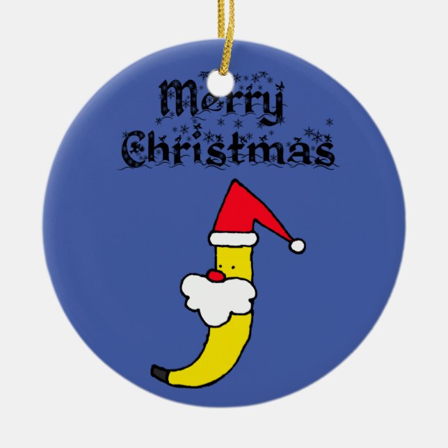 Funny Santa Banana Merry Christmas Ceramic Ornament (Front)