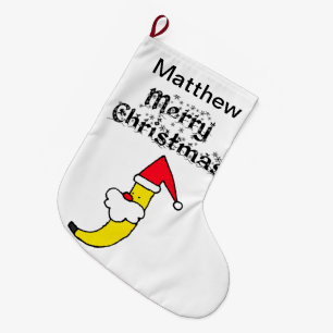 Funny Santa Banana Merry Christmas Large Christmas Stocking