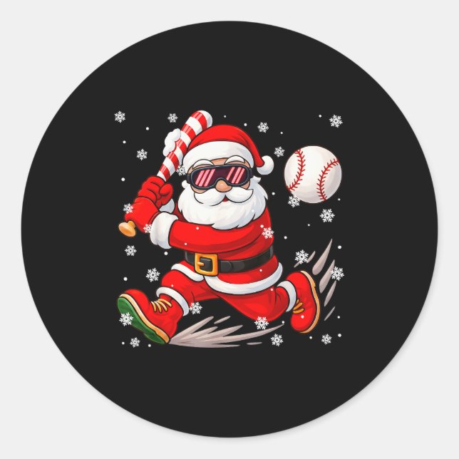 Funny Santa Baseball Christmas Pajamas Xmas Men Bo Classic Round Sticker (Front)