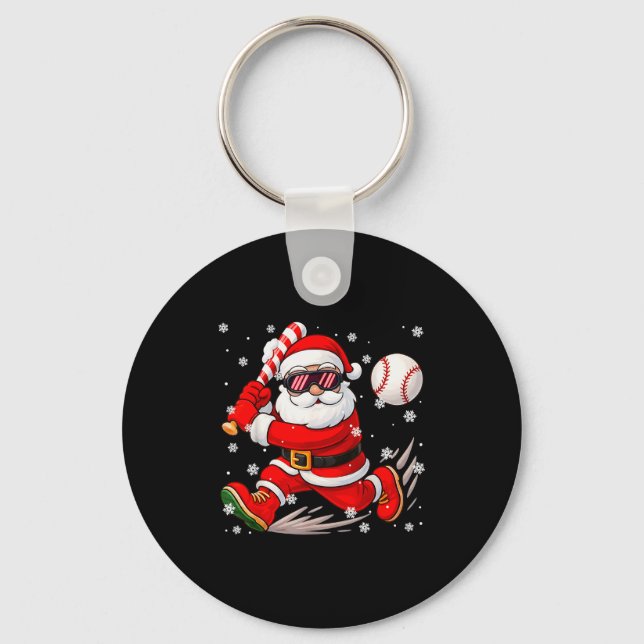 Funny Santa Baseball Christmas Pajamas Xmas Men Bo Keychain (Front)