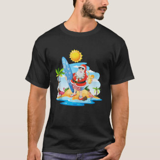 Funny Santa Beach Christmas in July Hawaiian Xmas  T-Shirt