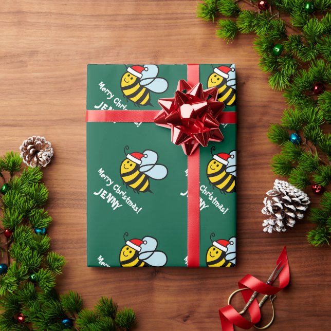 Funny Santa bee Christmas wrapping paper for kids (Holiday Gift)