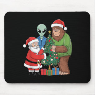 Funny Santa Bigfoot Alien Decorating Christmas Tre Mouse Pad