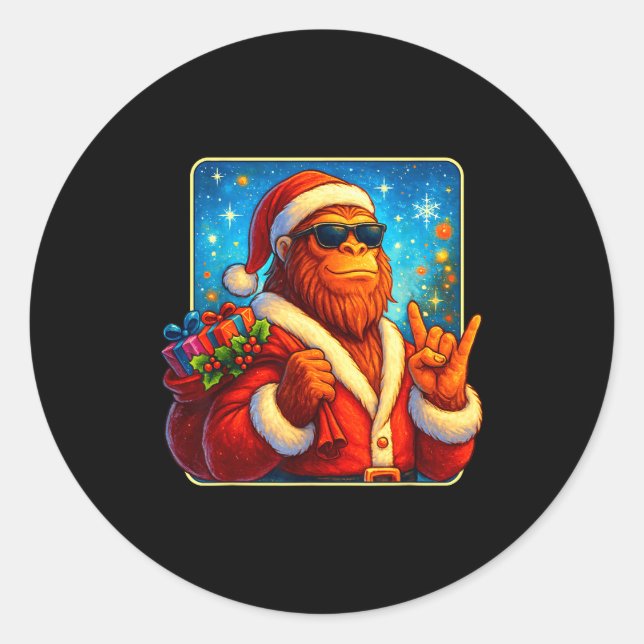 Funny Santa Bigfoot Christmas Sasquatch Xmas Boys  Classic Round Sticker (Front)