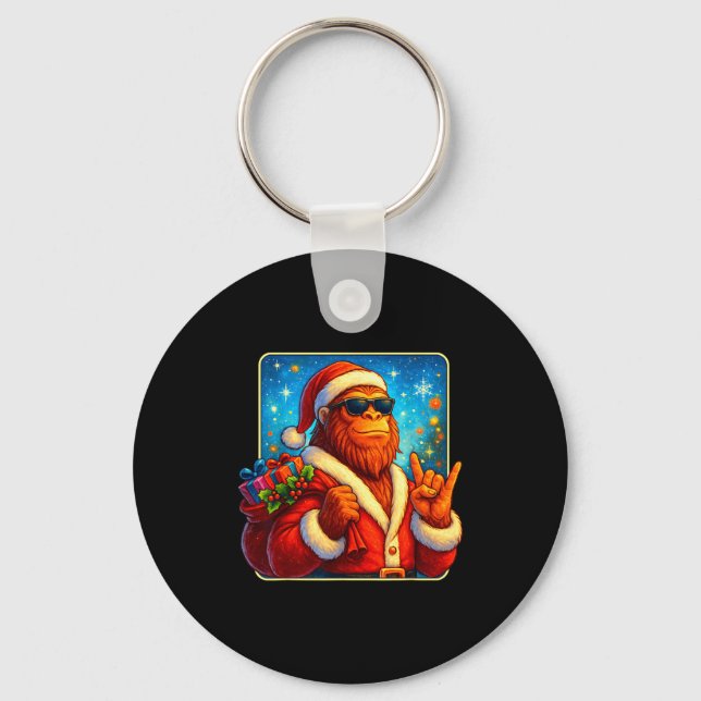 Funny Santa Bigfoot Christmas Sasquatch Xmas Boys  Keychain (Front)