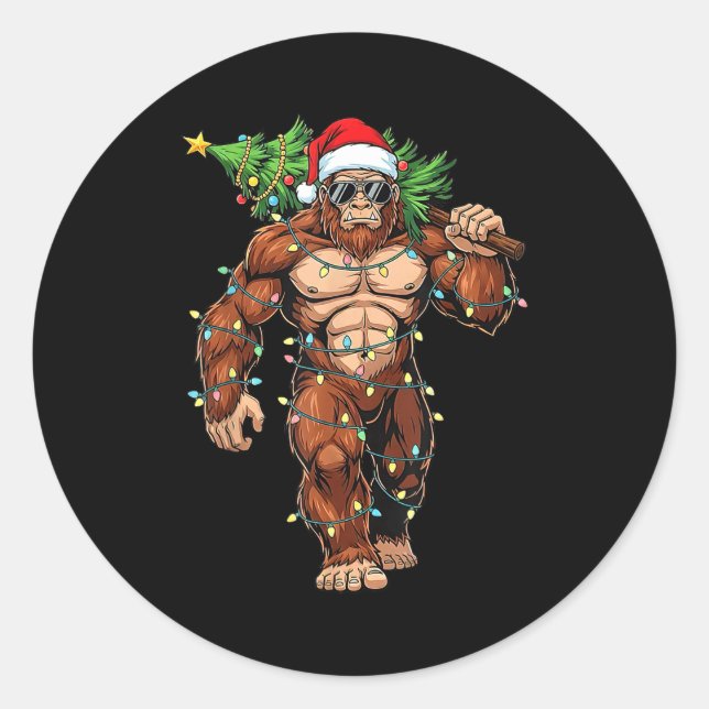 Funny Santa Bigfoot Christmas Tree Christmas Crypt Classic Round Sticker (Front)