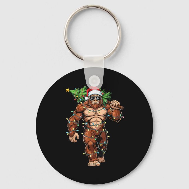 Funny Santa Bigfoot Christmas Tree Christmas Crypt Keychain (Front)