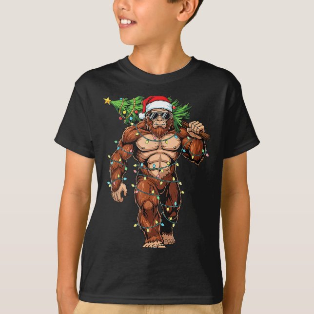 Funny Santa Bigfoot Christmas Tree Christmas Crypt T-Shirt (Front)
