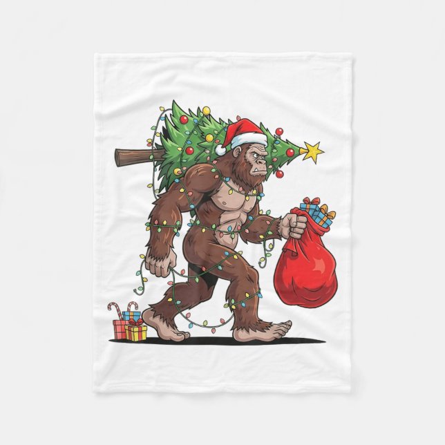 Funny Santa Bigfoot Christmas Tree Lights Xmas Boy Fleece Blanket (Front)