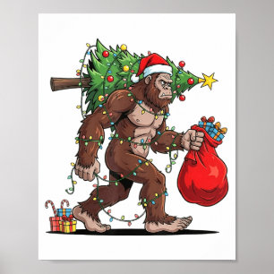 Funny Santa Bigfoot Christmas Tree Lights Xmas Boy Poster