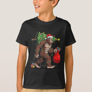 Funny Santa Bigfoot Christmas Tree Lights Xmas Boy T-Shirt