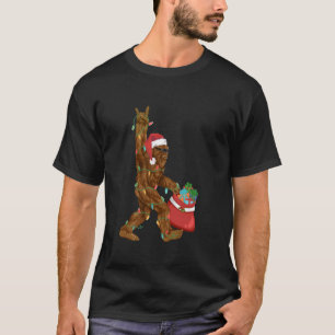 Funny Santa Bigfoot Rock Sasquatch Believe Lights T-Shirt