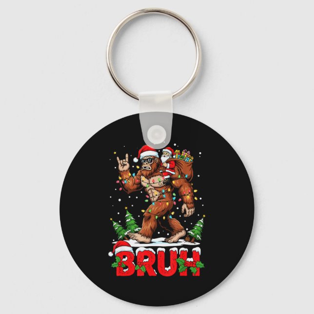 Funny Santa Bigfoot Sasquatch Rock Christmas Xmas  Keychain (Front)
