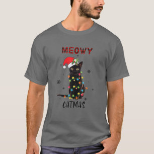 Funny Santa Black Cat Meowy Catmas Christmas Pajam T-Shirt