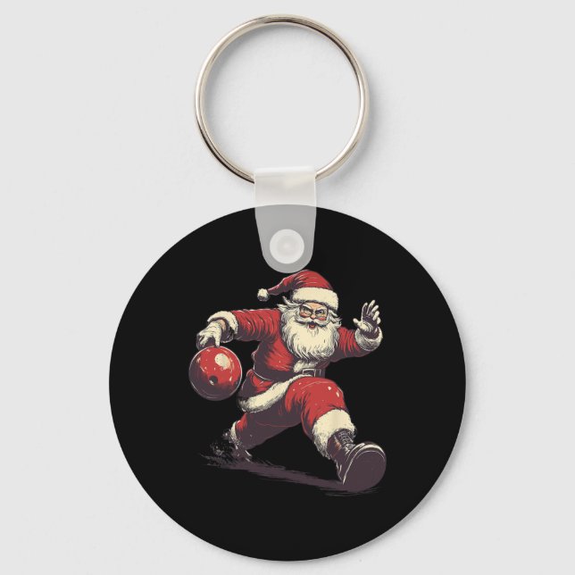 Funny Santa Bowler Bowling Player Christmas Xmas P Keychain (Front)
