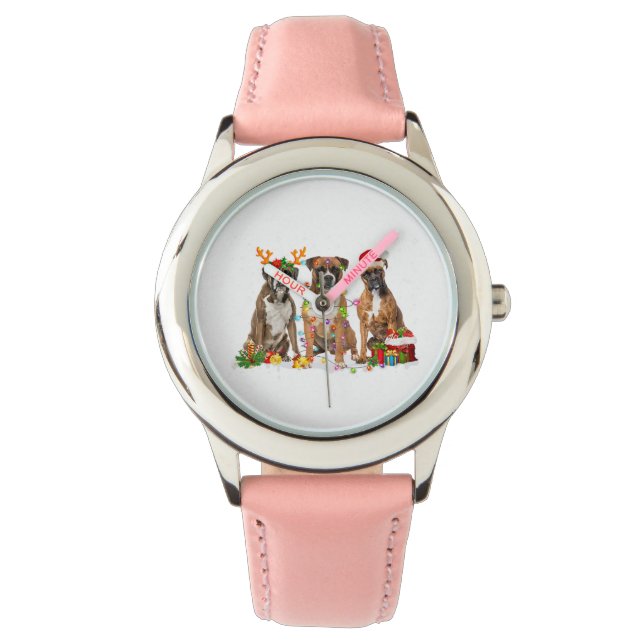 Funny Santa Boxer Dog Reindeer Christmas Watch (Front)