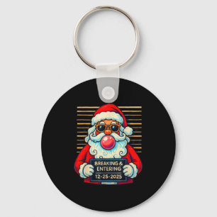 Funny Santa Breaking And Entering Christmas Keychain