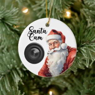 Funny Santa Cam Christmas Ceramic Ornament