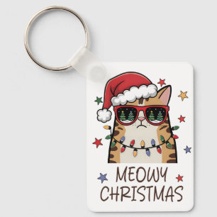 Funny Santa Cat “Meowy Christmas” Keychain