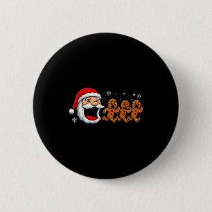 Funny Santa Chasing Gingerbread Christmas Cookie 2 Inch Round Button