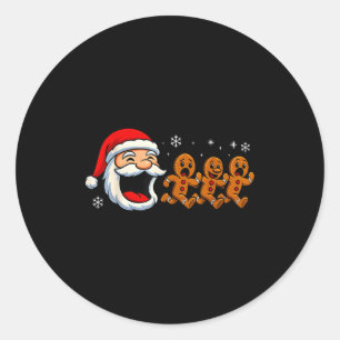 Funny Santa Chasing Gingerbread Christmas Cookie Classic Round Sticker
