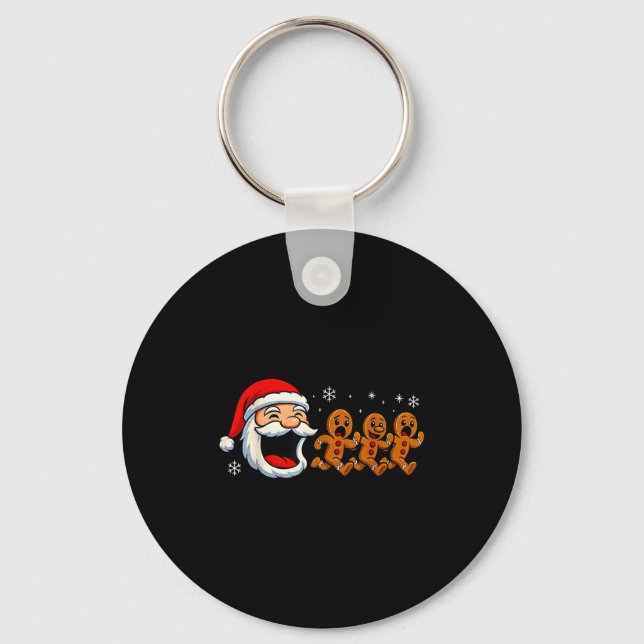 Funny Santa Chasing Gingerbread Christmas Cookie  Keychain (Front)