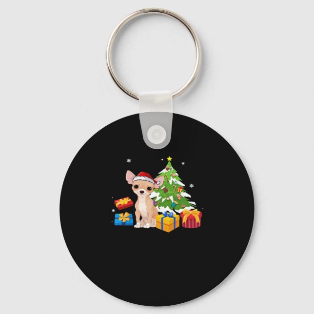 Funny Santa Chihuahua Dog Christmas Tree Gifts Xma Keychain (Front)