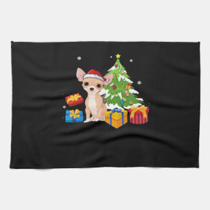 Funny Santa Chihuahua Dog Christmas Tree Gifts Xma Kitchen Towel