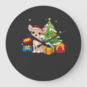Funny Santa Chihuahua Dog Christmas Tree Gifts Xma Large Clock