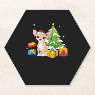 Funny Santa Chihuahua Dog Christmas Tree Gifts Xma Paper Coaster