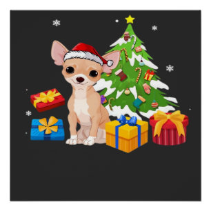 Funny Santa Chihuahua Dog Christmas Tree Gifts Xma Poster