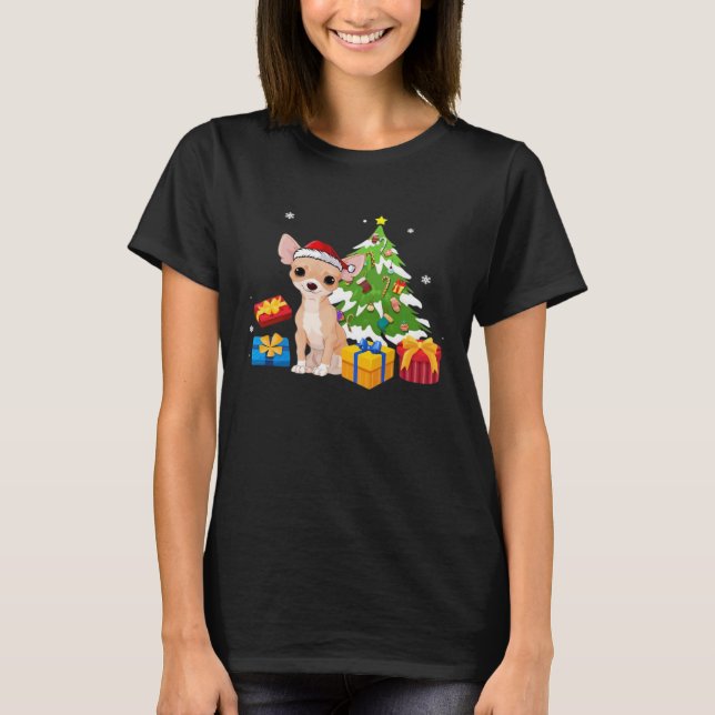 Funny Santa Chihuahua Dog Christmas Tree Gifts Xma T-Shirt (Front)