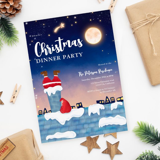 Funny Santa chimney Christmas party illustration Invitation (Funny Santa chimney Christmas party illustration Invitation)