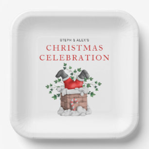 Funny Santa Chimney Christmas Party Paper Plate