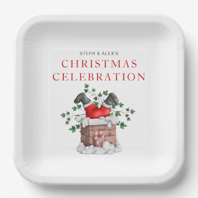 Funny Santa Chimney Christmas Party Paper Plate (Front)