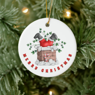 Funny Santa Chimney Merry Christmas Ceramic Ornament
