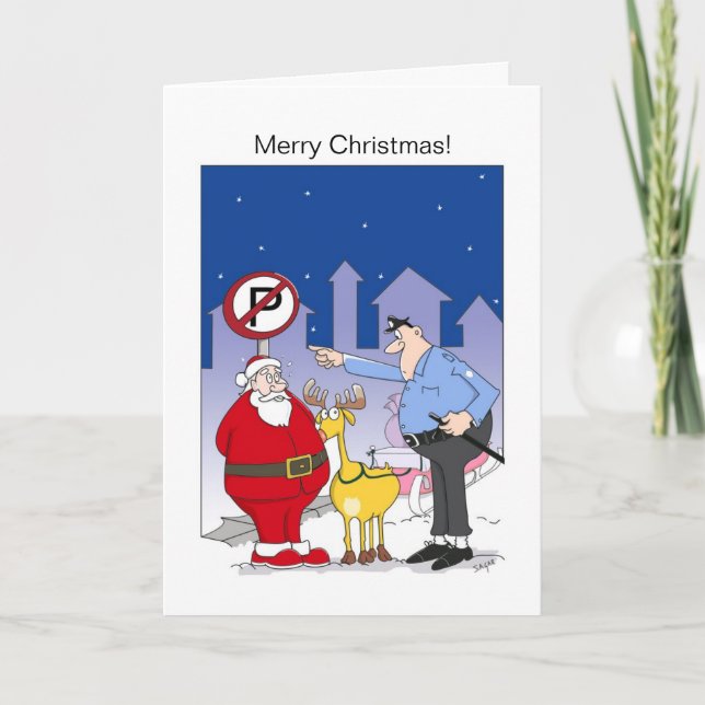 Funny Santa Christmas Card Sleigh In No Park Zone (Front)
