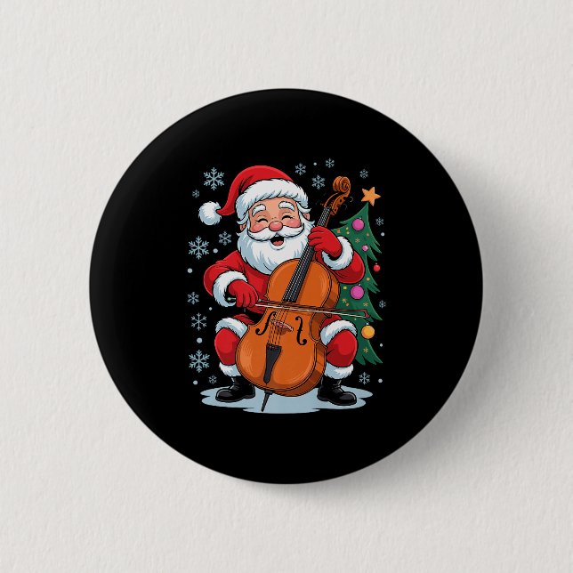 Funny Santa Christmas Design Cello Holiday Xmas Pa 2 Inch Round Button (Front)